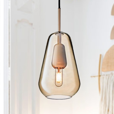 Conical Coffee Glass Suspension Pendant Postmodern 1 Head Hanging Lamp Kit for Dining Room