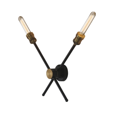 Crossed Metal Sconce Light Colonial 2/3-Light Living Room Wall Mounted Lamp in Black and Gold