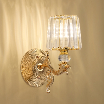 Crystal Block Barrel Wall Mount Light Tri-Sided Clear Crystal 1/2 Lights Gold Wall Lamp for Bedroom