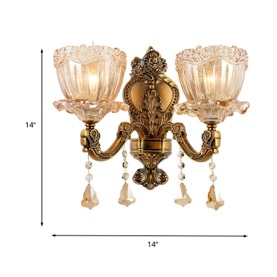 Floral Shape Amber Glass Wall Mount Light Modernism 1/2 Heads Brass Sconce Light Fixture