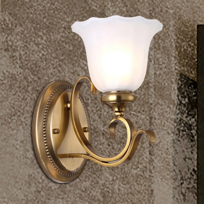 Flower Milky Glass Wall Lighting Classic Style 1 Light Dining Room Wall Sconce Lamp in Gold