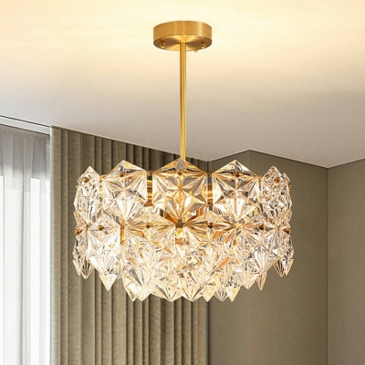 Hexagon Crystal Round Hanging Light Fixture Postmodern 8/9 Heads Gold Chandelier Light