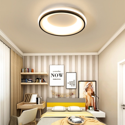 LED Bedroom Flush Mount Light Nordic Black Ceiling Lamp with Drum Metallic Frame in Warm/White Light/Remote Control Stepless Dimming