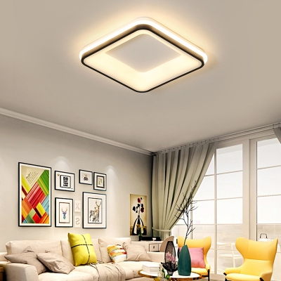 LED Black Flush Mount Lamp Minimalist Square Metal Frame Ceiling Light Fixture in Warm/White Light/Remote Control Stepless Dimming