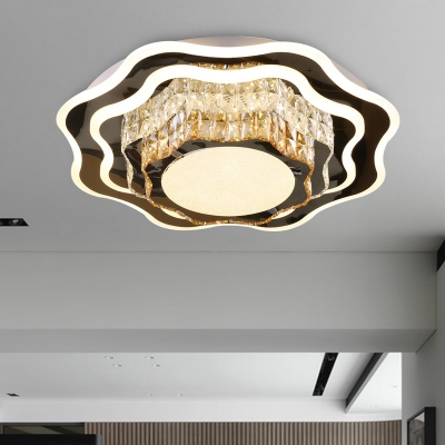 LED Flower Flush Mount Lamp Modern Style White Crystal Ceiling Mounted Fixture for Living Room