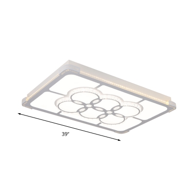 LED Rectangle Flush Light Fixture Modern Style White Crystal Ceiling Lamp for Living Room in 3 Color Light/Remote Control Stepless Dimming