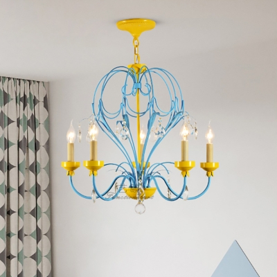 Macaron Candle Hanging Light with Adjustable Chain 5 Lights Blue and Yellow Chandelier for Children