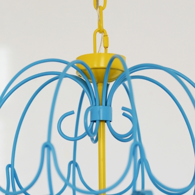 Macaron Candle Hanging Light with Adjustable Chain 5 Lights Blue and Yellow Chandelier for Children
