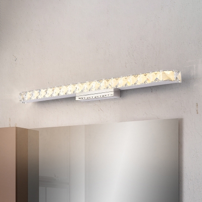 Modernist Style Slim Vanity Light Clear Crystal Integrated LED Bathroom Wall Light Sconce, 13