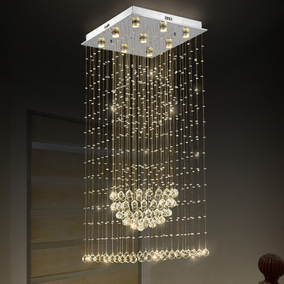 Nickel Droplet Flushmount Modernism Cut Crystal 9 Heads Ceiling Light Fixture