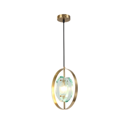 Oval Pendant Lamp Modern Metal 1 Head Gold Hanging Light Fixture with Clear Crystal Shade