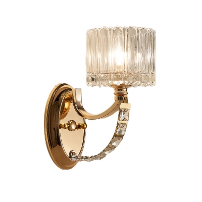 Postmodern 1 Head Wall Light Fixture Brass Cylinder/Bowl Sconce Light with Clear Glass Shade