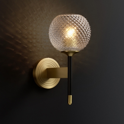 Ribbed Glass Sphere Wall Sconce Simplicity 1 Bulb Brass Wall Mounted Light Fixture