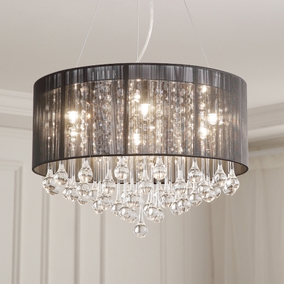 Waterdrop Crystal Chandelier Lighting Modern 6 Heads Silver/Pink/Black Hanging Ceiling Light for Dining Room