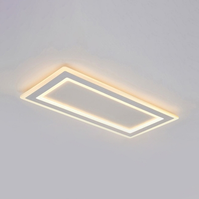White Rectangle Frame Flush Ceiling Light Modern Style Thin Acrylic Matte White LED Indoor Lighting in Warm/White Light