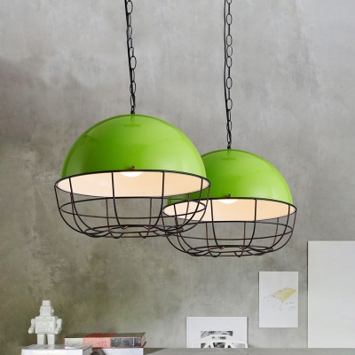 1 Head Green Domed Pendant Light Metal Vintage Industrial Dining Room Pendant Lamp