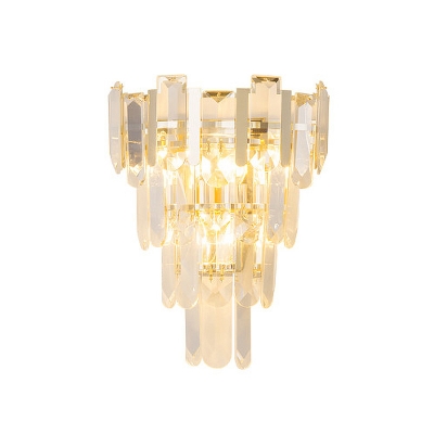4 Tiers Crystal Block Sconce Light Fixture Modern 3 Heads Gold Wall Mounted Light