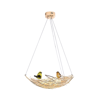 6/9 Lights Egg Chandelier Lighting with Metal Nest and Bird Accents Vintage White Glass Hanging Light in Gold, 19.5