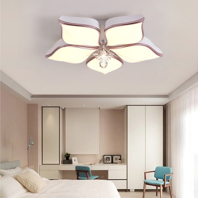 Acrylic Flower Flush Mount Light Modern White LED Ceiling Lamp with Crystal Drop in Warm/3 Color Light