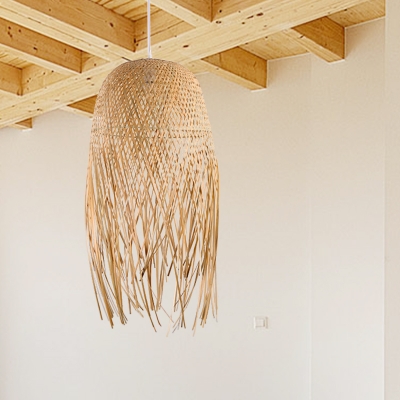 Asian Style Knitted Pendant Light 1 Light Rattan Hanging Ceiling Light with Adjustable Cord