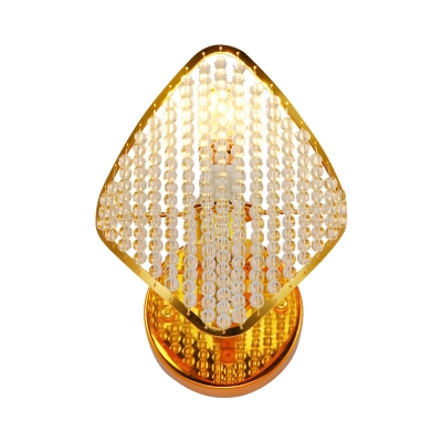 Beaded Wall Sconce Light Modernist Clear Crystal 1 Bulb Golden Wall Light with Rhombus Shape