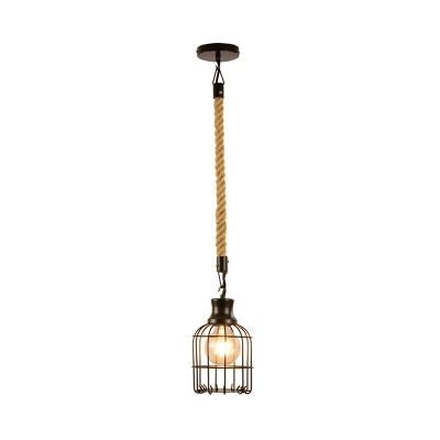 Bird Cage Pendant Lamp Metal Industrial 1 Light Ceiling Lamp Pendant in Black over Table