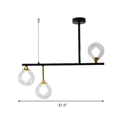 Black Sphere Island Lamp Contemporary 6 Heads Clear Glass Hanging Ceiling Light For Living Room
