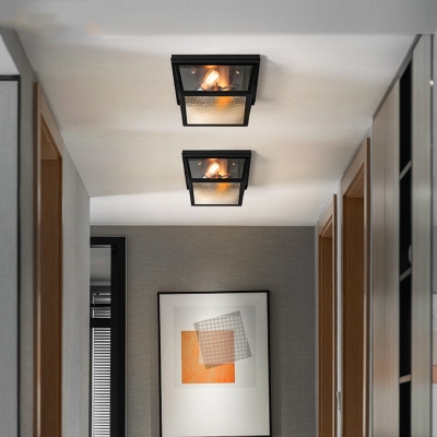 Black Squared Flush Light Fixture Industrial Stylish 2 Lights Frosted Glass Flushmount Lighting for Corridor