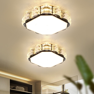 Black/White Round/Square Flush Mount Lighting Modern Crystal LED Living Room Ceiling Fixture