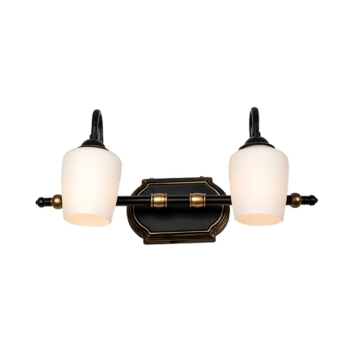 Classic Cup Shade Sconce Light 2/3/4 Lights White Glass Wall Mounted Lighting in Black