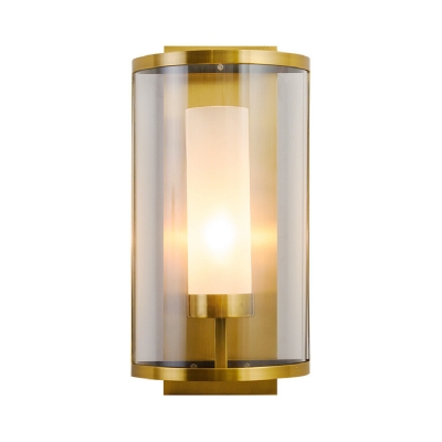 Clear Glass Gold Sconce Light Half-Cylinder 1 Head Colonial Wall Lighting Fixture for Bedroom