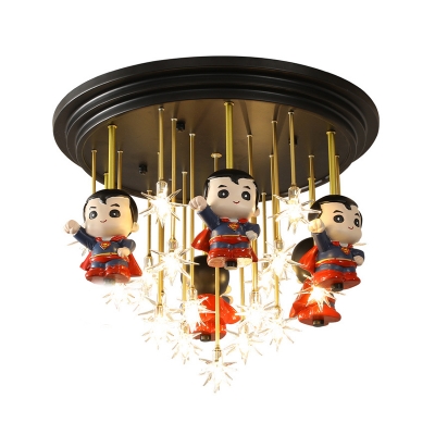 Clear Glass Star Flush Ceiling Light Kids 5/6 Lights Red Flush Mount Lighting with/without Remote Control