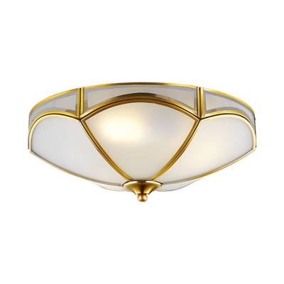 Colonialism Scalloped Ceiling Mount Light Fixture 3 Bulbs Opal Frosted Glass Flush Mount Chandelier in Brass for Foyer