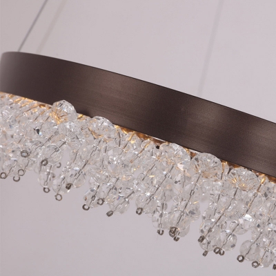 Crystal Beaded Oval Hanging Light Fixture Modern Brown LED Chandelier Light in Warm/White/Natural Light