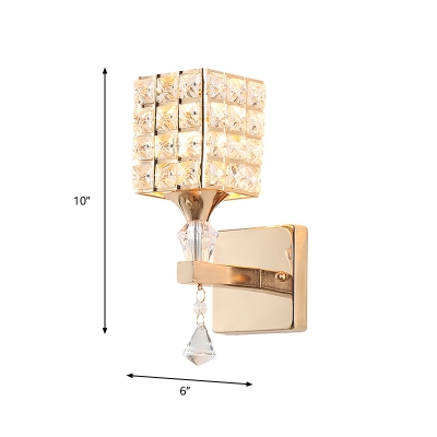Cubic Living Room Wall Lamp Clear Crystal and Metal 1 Light Contemporary Style Wall Sconce Fixture in Silver/Gold