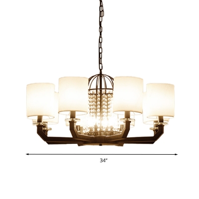 Cylinder Crystal Ceiling Chandelier Modern 9/12 Lights White Pendant Lamp for Dining Room with Fabric Shade