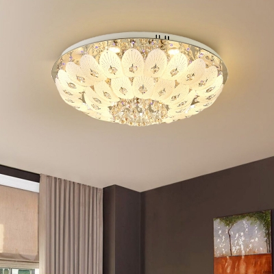 Dome Flush Light Modernism Faceted Crystal 7/13 Bulbs White Close to Ceiling Light, 23.5