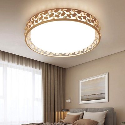 Gold Circle Flush Light Modernist LED Crystal Ceiling Mount Light Fixture with Acrylic Shade in Remote Control Stepless Dimming/3 Color Light