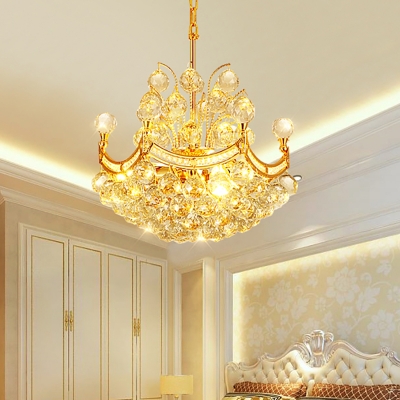 Indoor Chandelier Lighting with Crystal Ball 4 Lights Ceiling Pendant Light in Gold for Dining Room