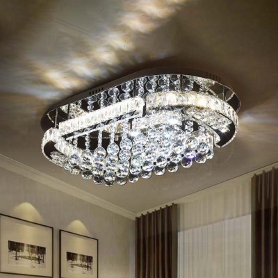 Oval Crystal Flush Mount Lighting Contemporary LED Chrome Flushmount Ceiling Lamp for Living Room