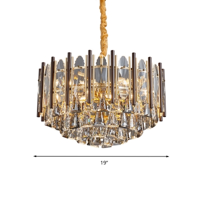 Round Faceted Crystal Chandelier Light Fixture Contemporary 7 Heads Gold Hanging Light Kit