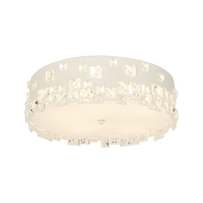 Round Flushmount Lighting with Crystal Decoration Modern 3 Bulbs Ceiling Mounted Light in White