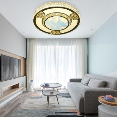 Round Living Room Flush Light Modern Style Crystal LED White Flushmount in 3 Color Light