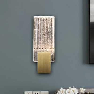 Seedy Glass Rectangle Wall Lighting Fixture Loft LED Integrated Flush Wall Sconce in Brass