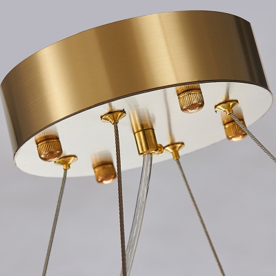 Simplicity Round Mesh Chandelier Light Clear Crystal Glass 12-Light Golden Ceiling Pendant