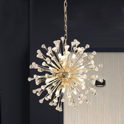 Starburst Hanging Light Kit Modern Diamond Crystal 12 Heads Gold Chandelier Light Fixture