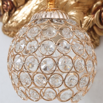 Swan Resin Wall Mount Light Antique Style 1 Light Gold Wall Sconce Light with Dome Crystal Shade