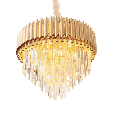 Tapered Bedroom Chandelier Lamp Crystal 9/12-Light Modernist Drop Pendant in Gold