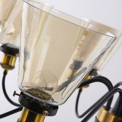 Traditional Conical Chandelier Light 3/5/6-Light Clear Glass Hanging Pendant in Black and Gold