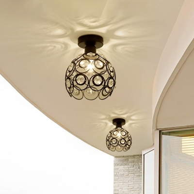 White/Black Domed Flush Mount Light with Crystal Bead Modernist Metal 1 Light Ceiling Flush Mount for Kitchen